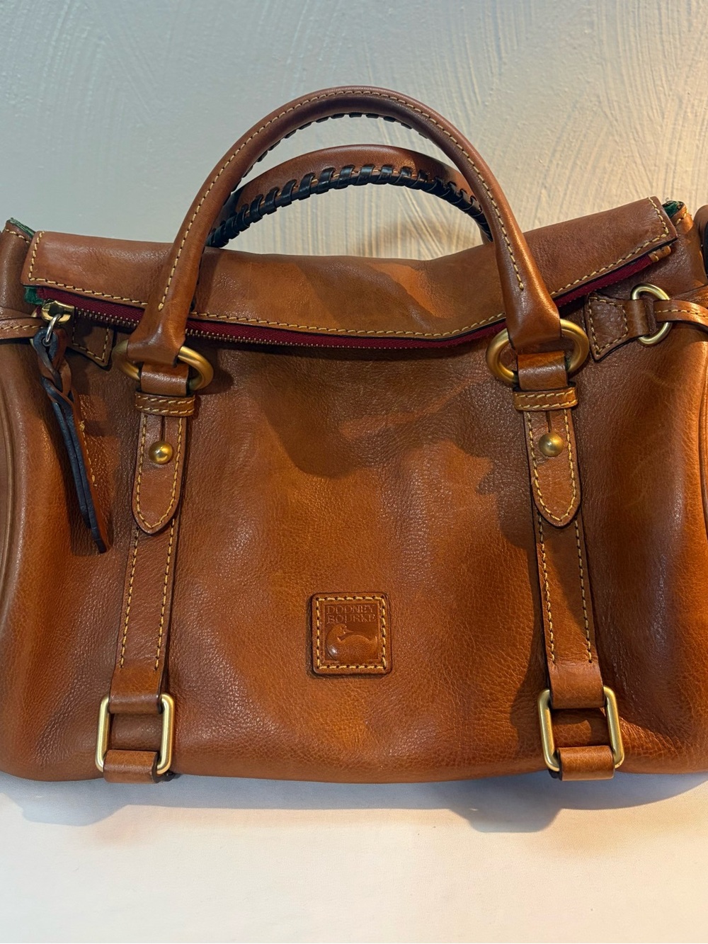 Dooney & Bourke Natural Florentine Leather Top-Handle Medium Satchel w Wallet